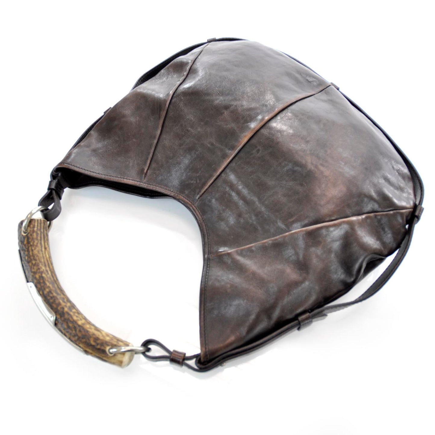 Leather Mombasa Horn Bag Dark Brown