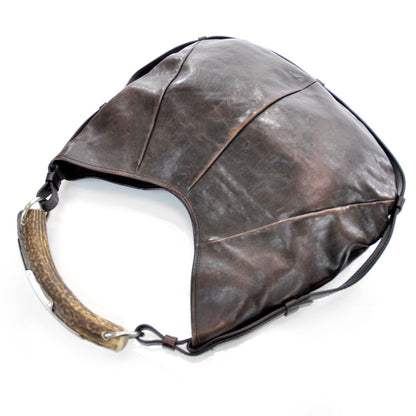 Saint Laurent Leather Mombasa Horn Bag Dark Brown 3 of 9