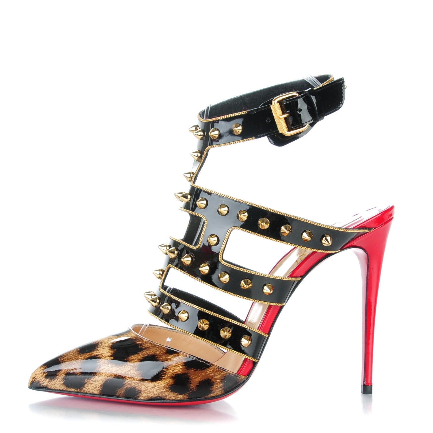 Christian Louboutin Patent Leopard Print Tchicaboum 100 Pumps 37 Version Brown 1 of 8
