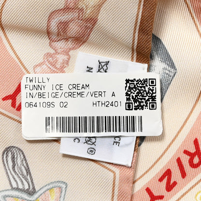 Hermes Silk Funny Ice Cream Twilly Beige Cream Vert 4 of 4