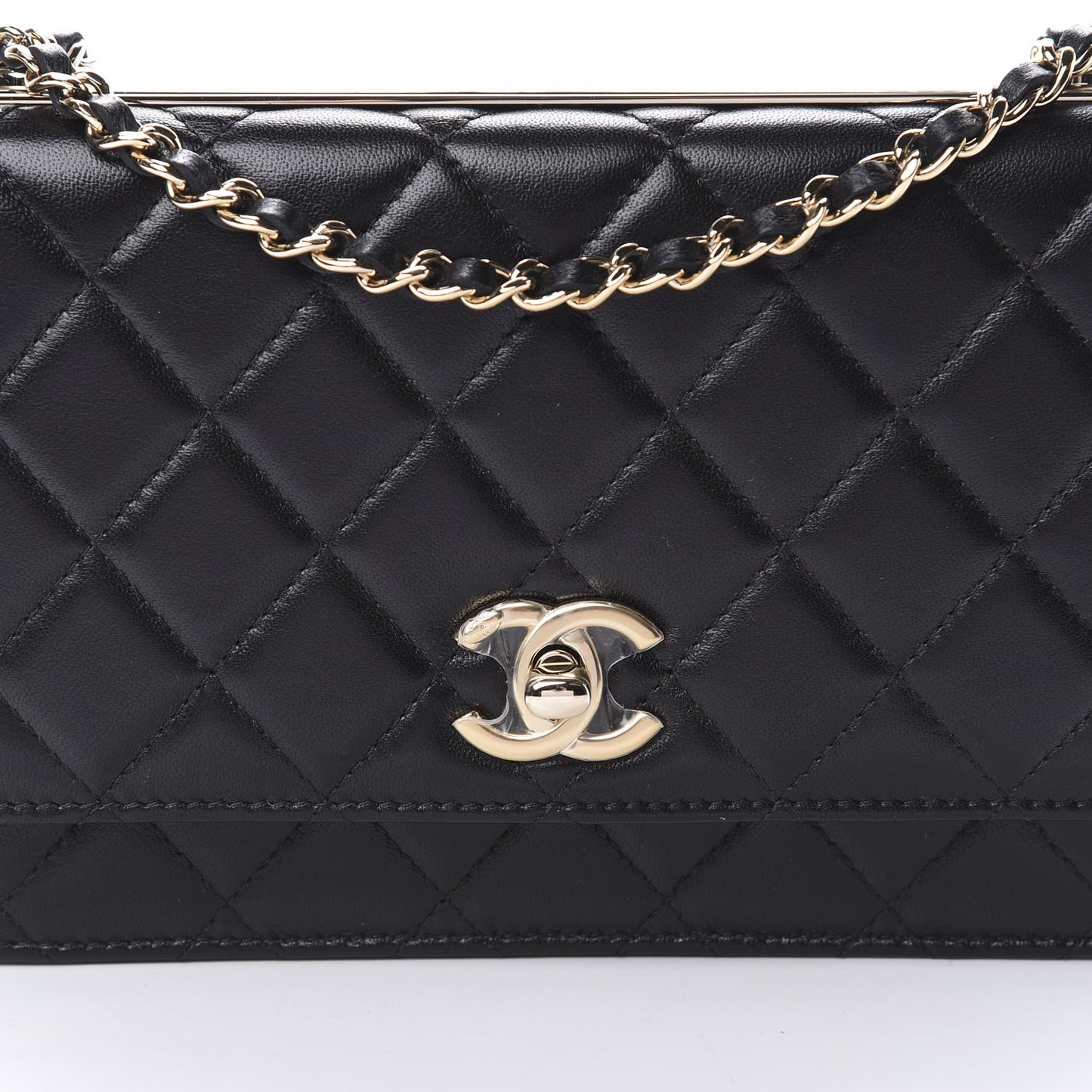 Lambskin Quilted Trendy CC Wallet On Chain WOC Black