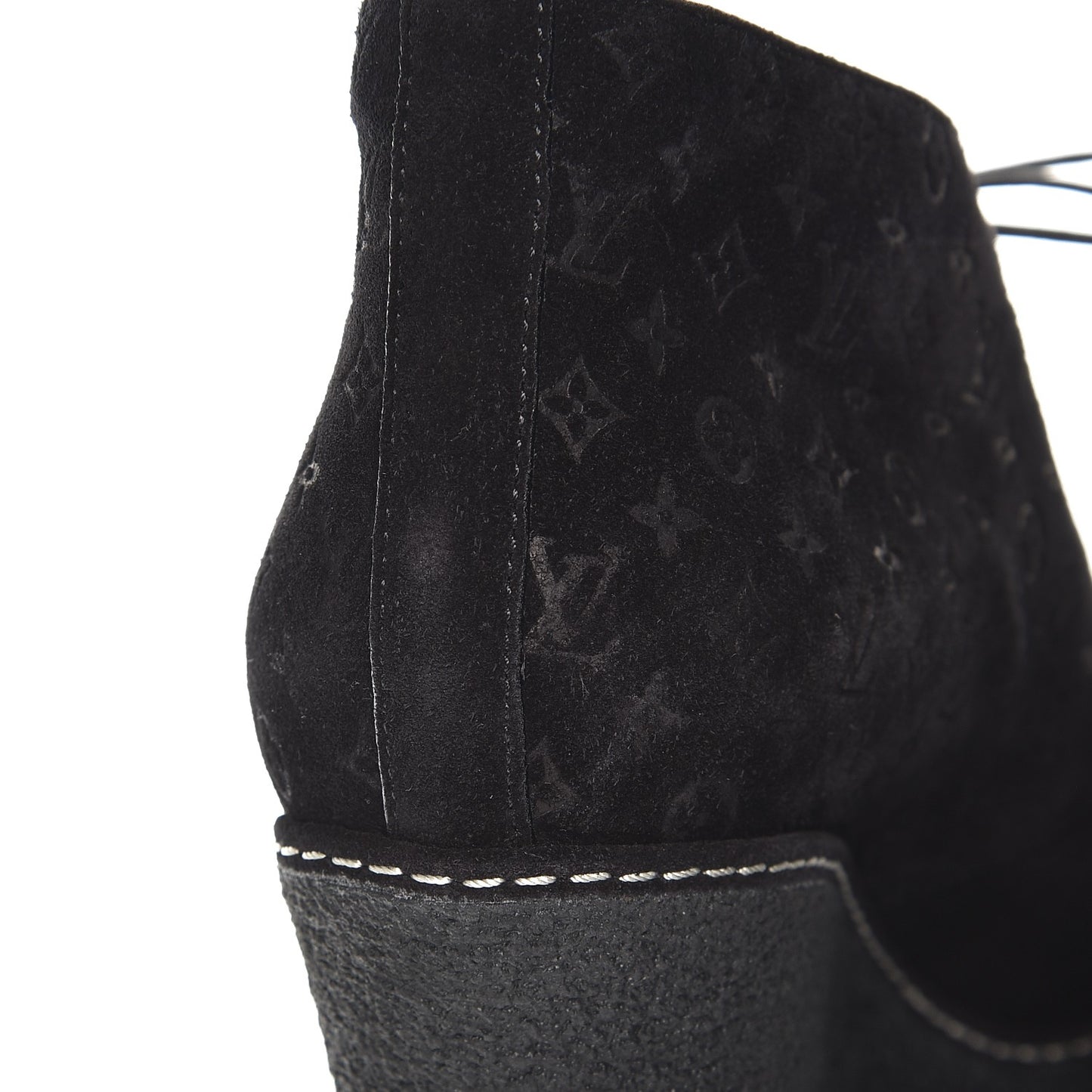 Suede Embossed Monogram Frosty Wedge Low Boots 39 Black