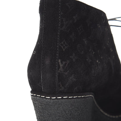 Louis Vuitton Suede Embossed Monogram Frosty Wedge Low Boots 39 Black 8 of 11