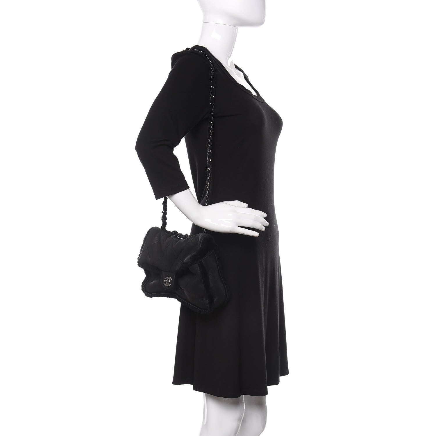Chanel Shearling Quilted Medium Single Flap Black 2 of 10