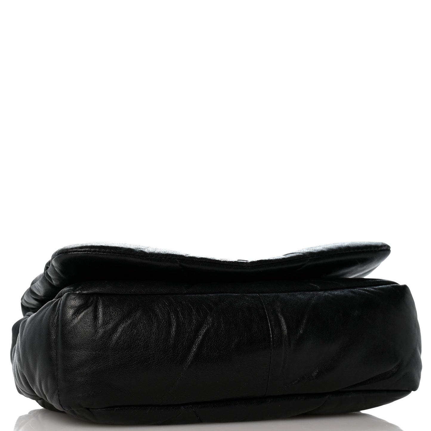 Nappa Soft Padded Logo Embossed Triangle Quilted Small Shoulder Bag Black