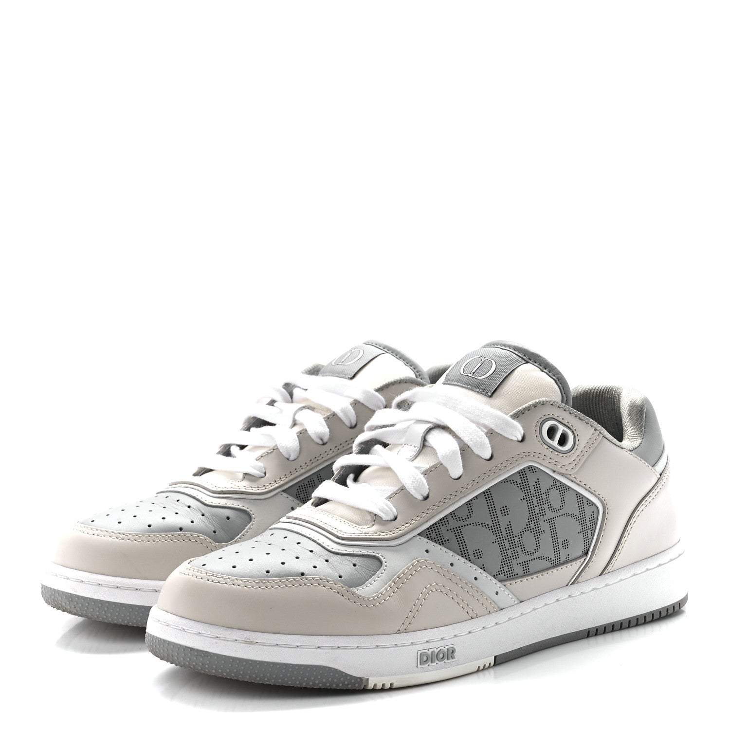 Christian Dior Smooth Calfskin Oblique Galaxy Perforated Mens B27 Low Top Sneakers 40 Beige Grey 3 of 9