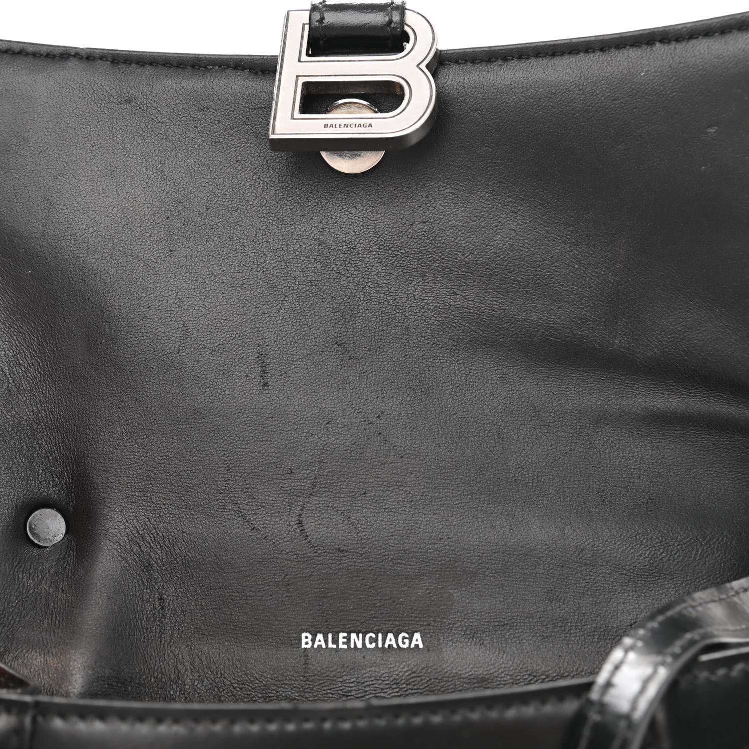 Balenciaga Shiny Box Calfskin Graffiti Logo Small Hourglass Top Handle Bag Black Silver 12 of 17