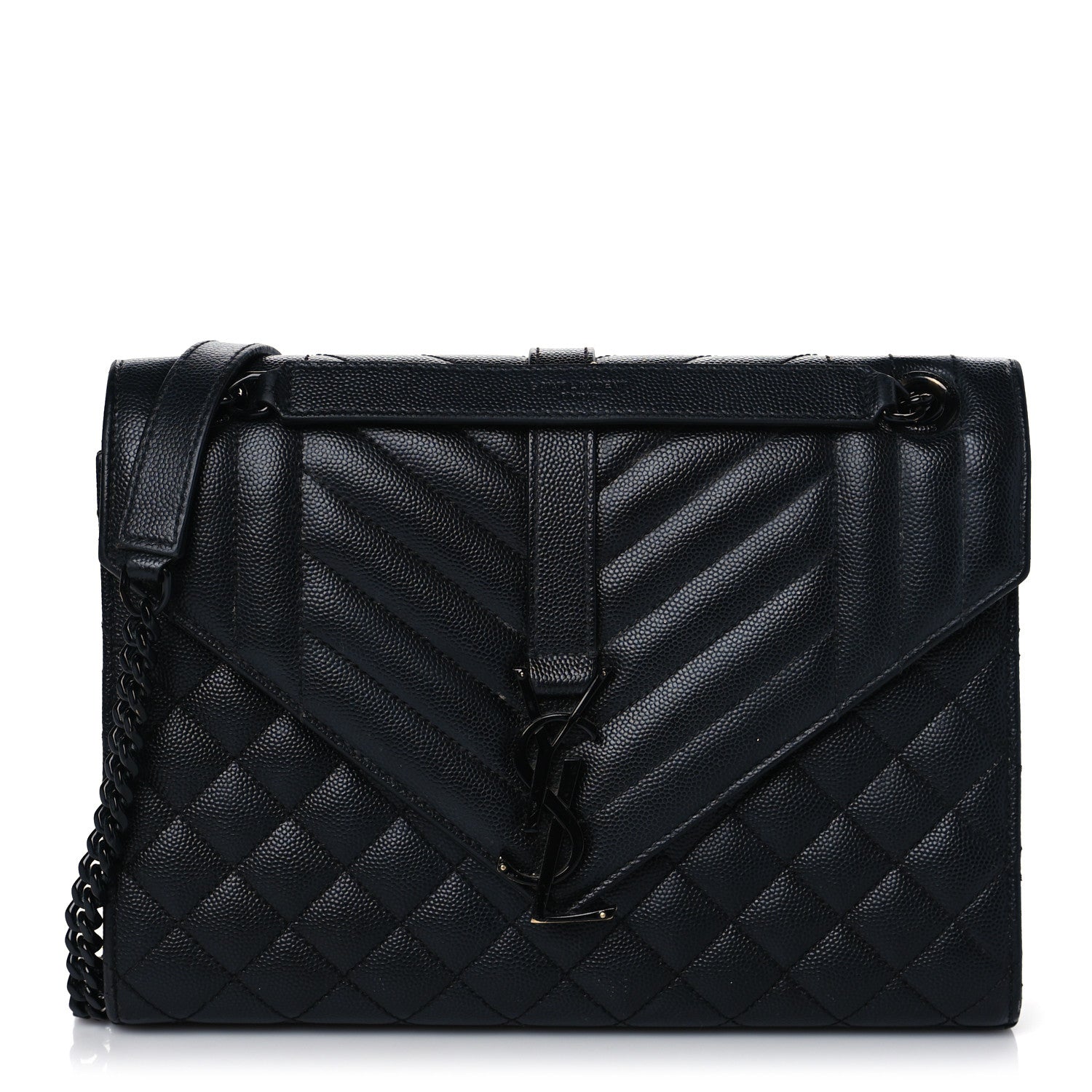 Saint Laurent Grain De Poudre Textured Mixed Matelasse Triquilt Medium Monogram Satchel Black 2 of 9