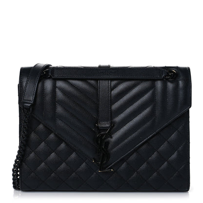 Saint Laurent Grain De Poudre Textured Mixed Matelasse Triquilt Medium Monogram Satchel Black 2 of 9