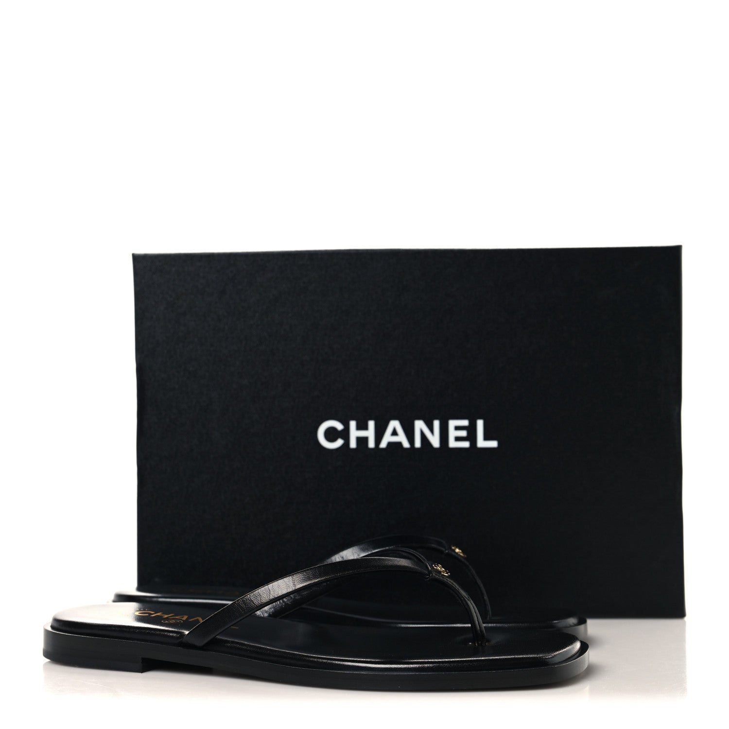 Chanel Goatskin Times Square Thong Sandals 37.5 Black 10 of 10