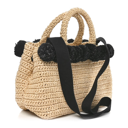 Prada Raffia Crochet Giardiniera Pom Pom Tote Naturale Black 2 of 9