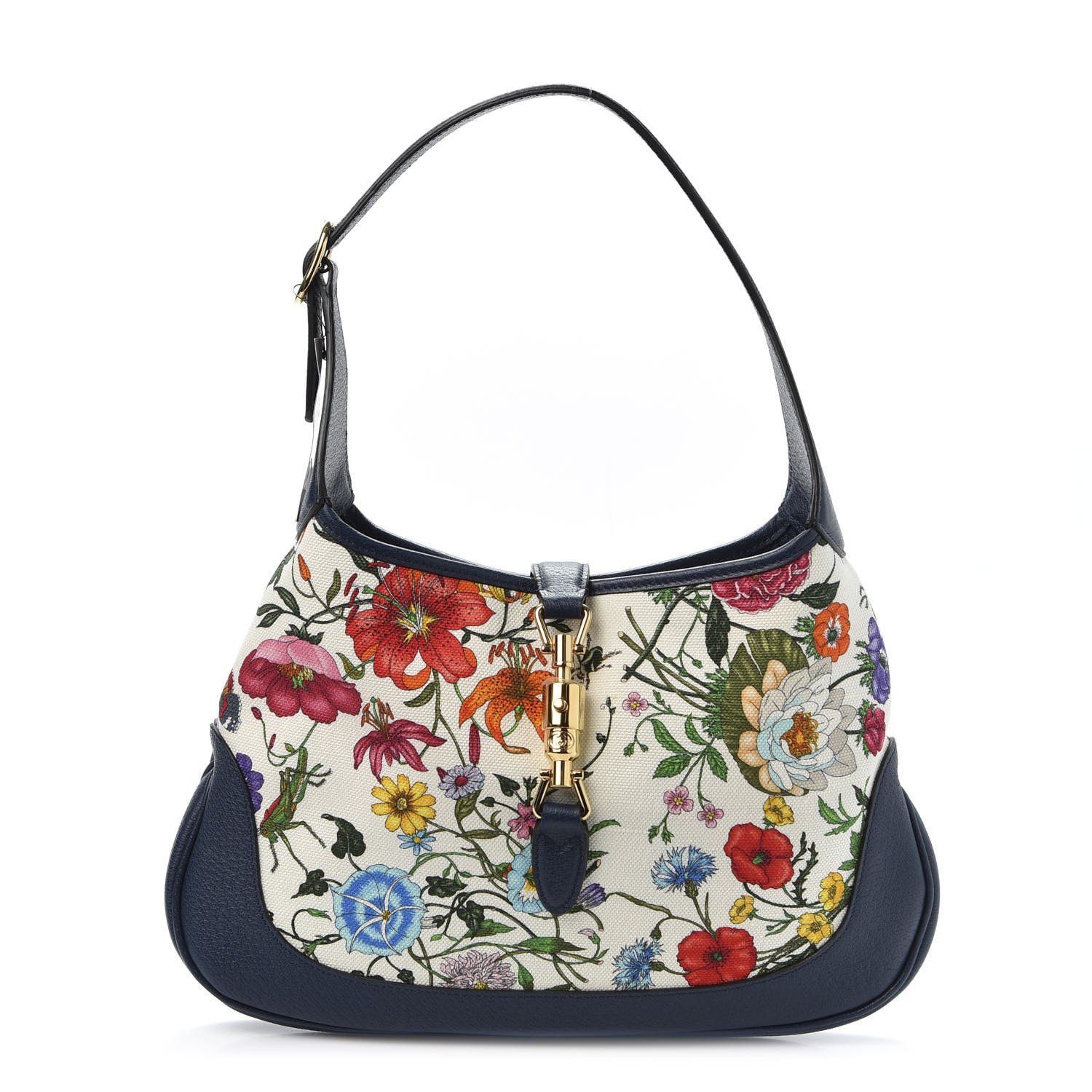 Gucci Canvas Flora Medium Jackie Hobo Blue Agata 1 of 9