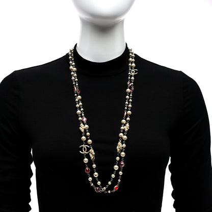 Chanel Pearl Crystal CC Long Necklace Gold Multicolor 2 of 4