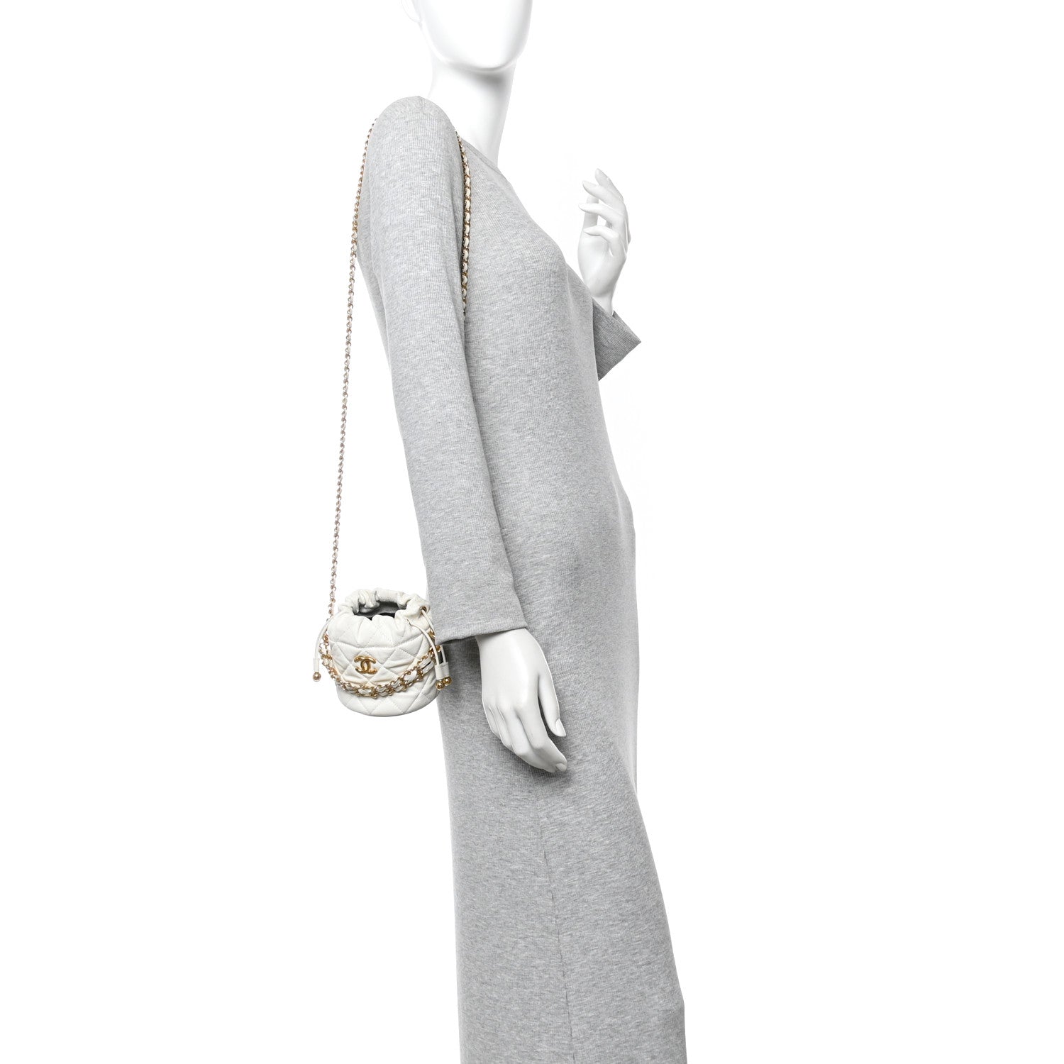 Chanel Caviar Quilted Coco First Bucket Clutch With Chain White 2 of 10