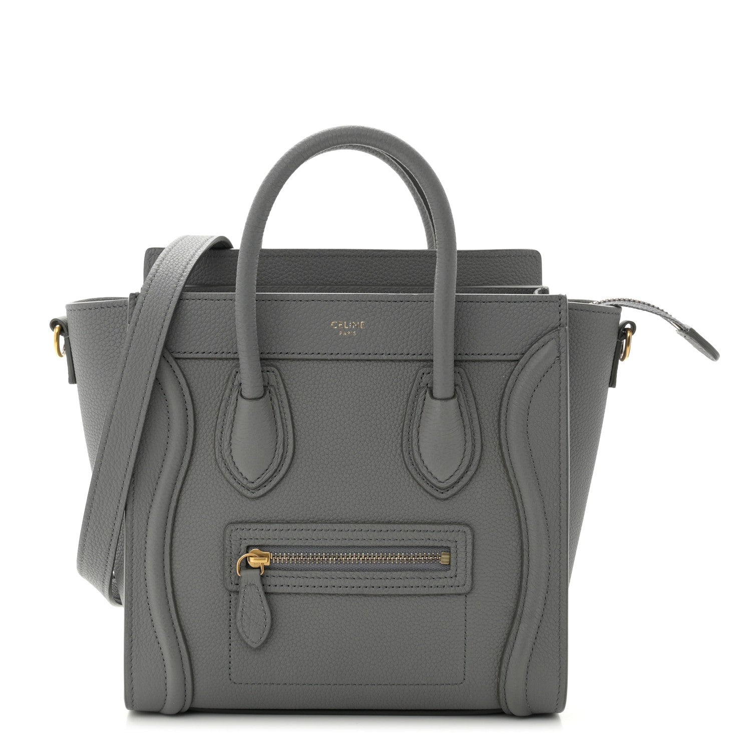 Celine Drummed Calfskin Nano Luggage Kohl 1 of 10