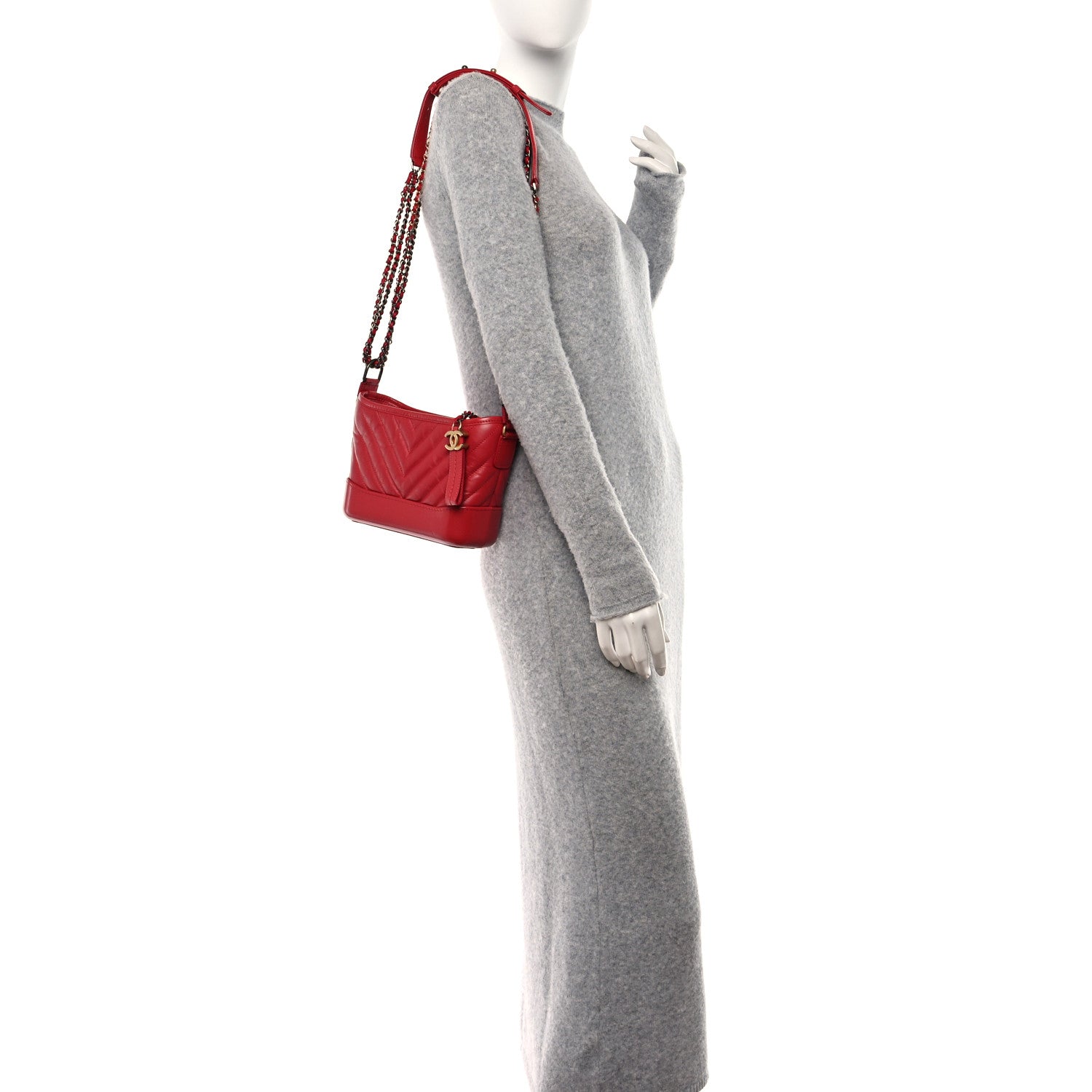 Chanel Aged Calfskin Chevron Quilted Small Gabrielle Hobo Red 2 of 11