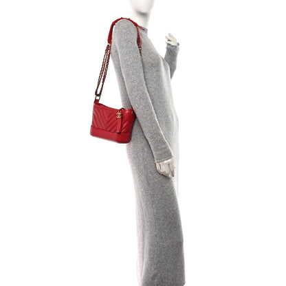 Chanel Aged Calfskin Chevron Quilted Small Gabrielle Hobo Red 2 of 11