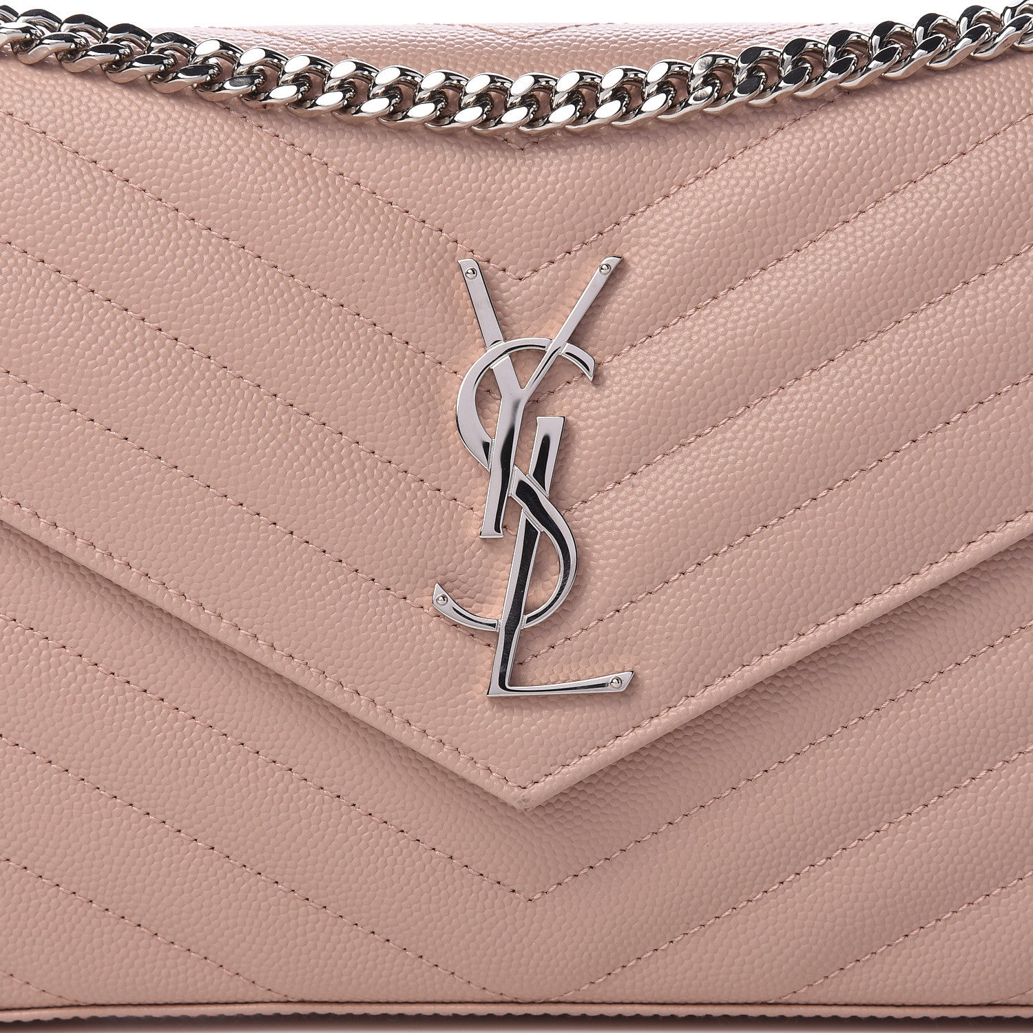 Saint Laurent Grain De Poudre Matelasse Chevron Monogram Chain Wallet Rose Antic 7 of 10