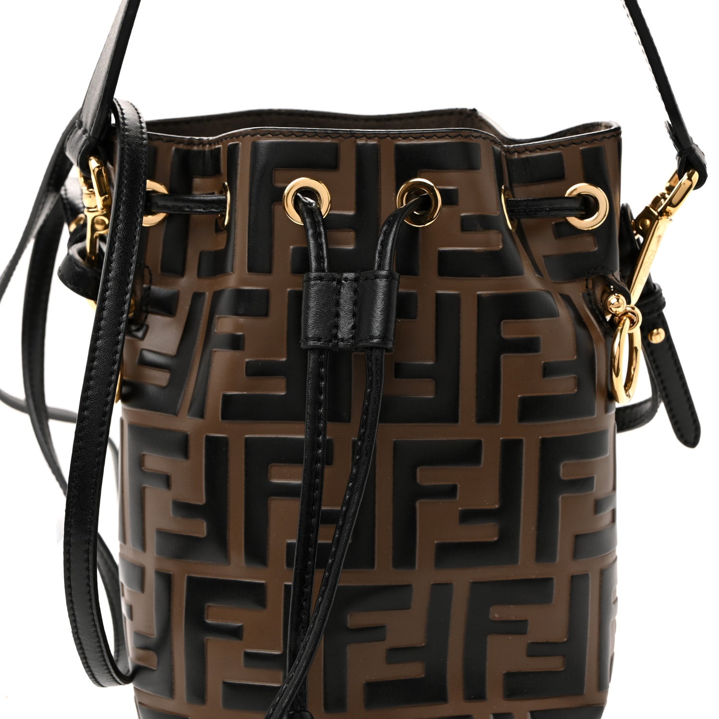 Vitello Liberty F is Fendi Bi-Color FF 1974 Embossed Mini Mon Tresor Bucket Bag Maya Black