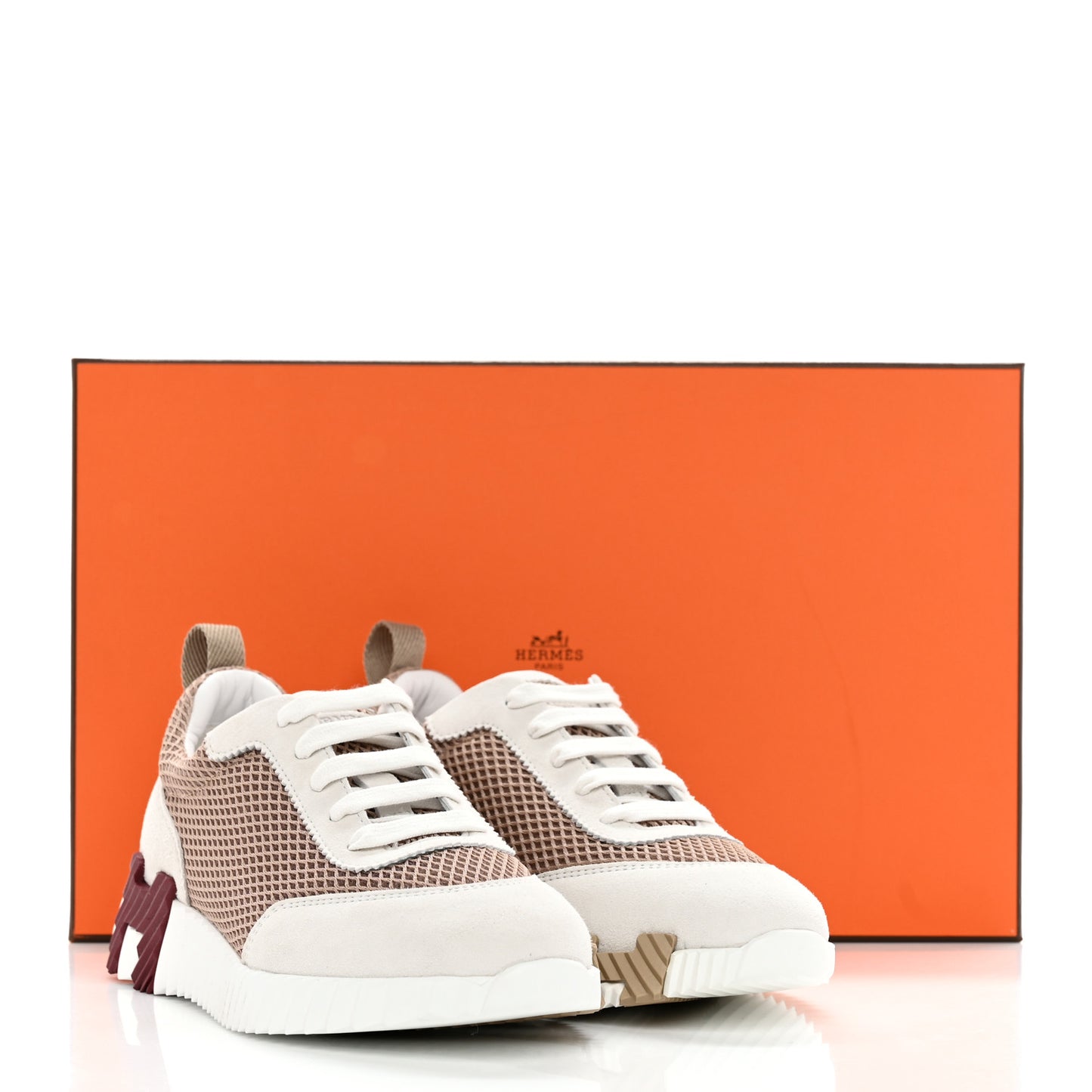 Air Mesh Suede Goatskin Bouncing Sneakers 35 Beige Argile White