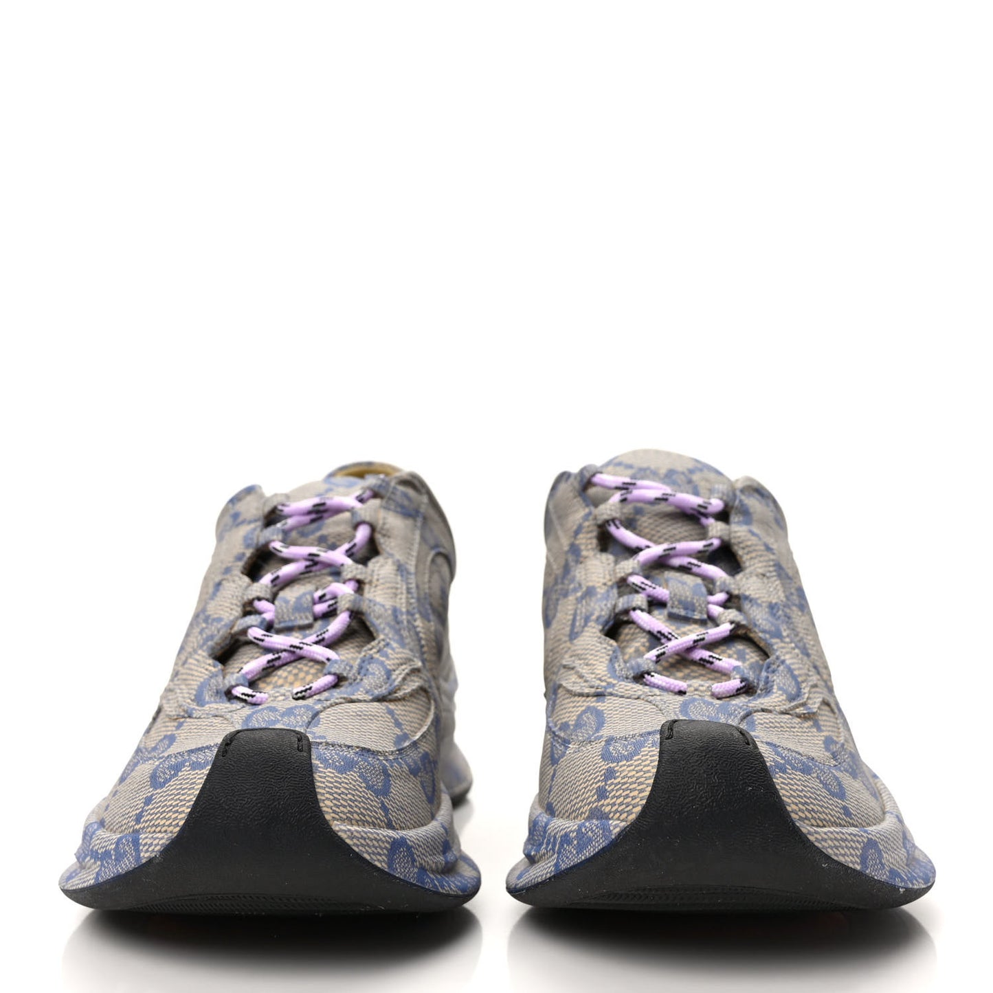 Ultralight Plume Calfskin Monogram Printed Womens Gucci Run Sneakers 38 Beige Blue