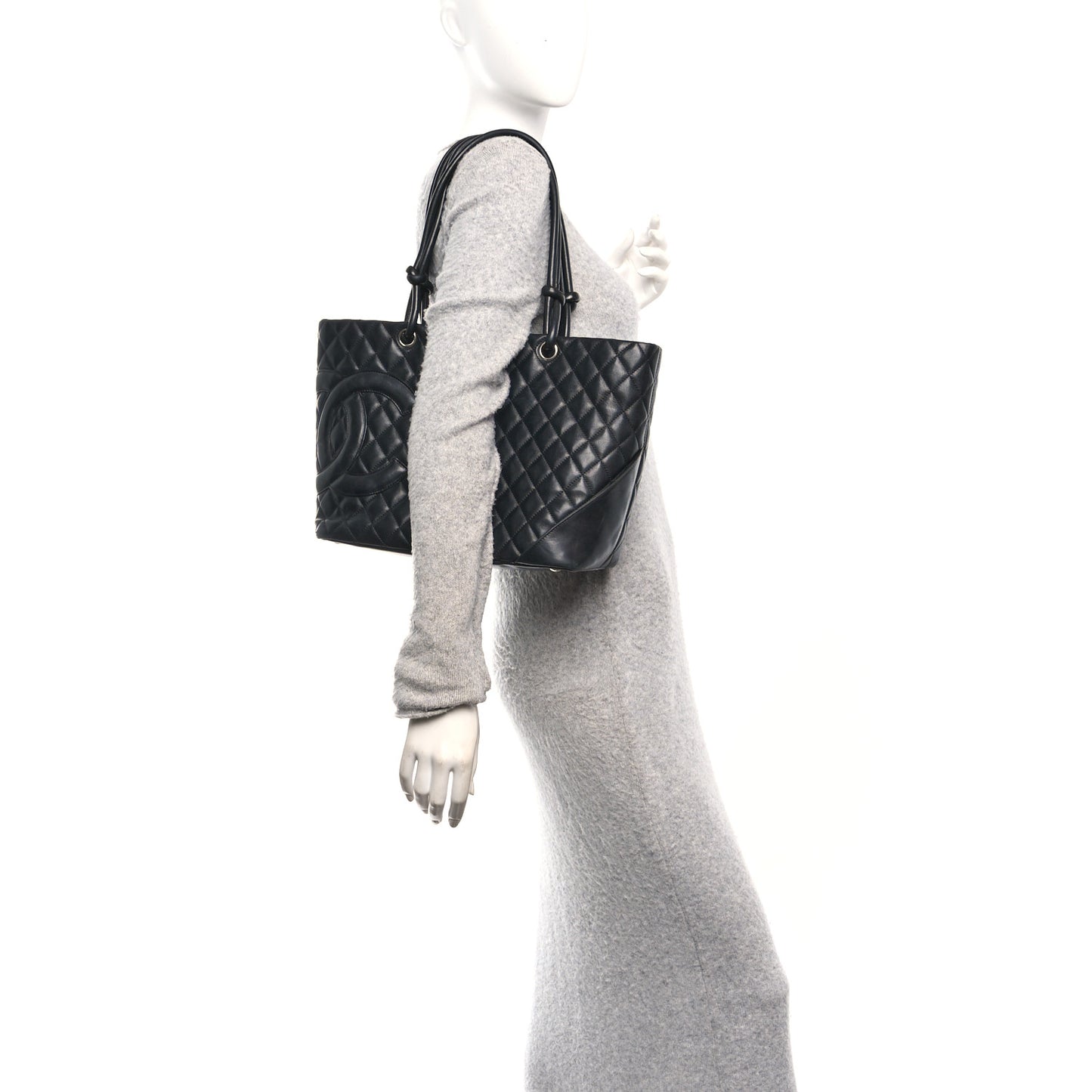 Calfskin Quilted Large Cambon Tote Black