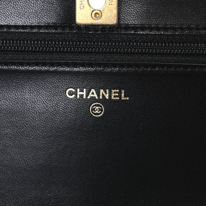 Chanel Lambskin Quilted CC Pearl Crush Wallet on Chain WOC Black 5 of 10