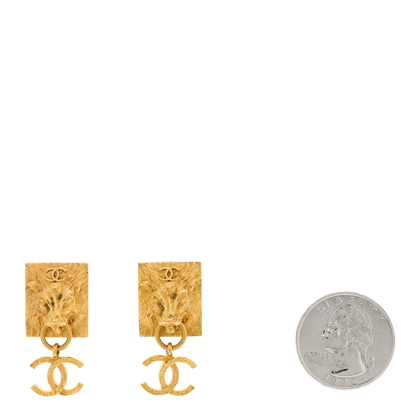 Metal CC Lion Earrings Gold