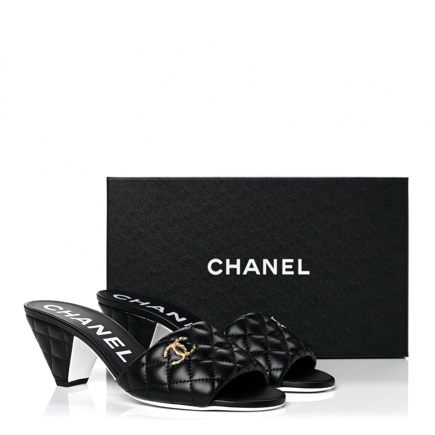 Lambskin Quilted CC Mules 39.5 Black