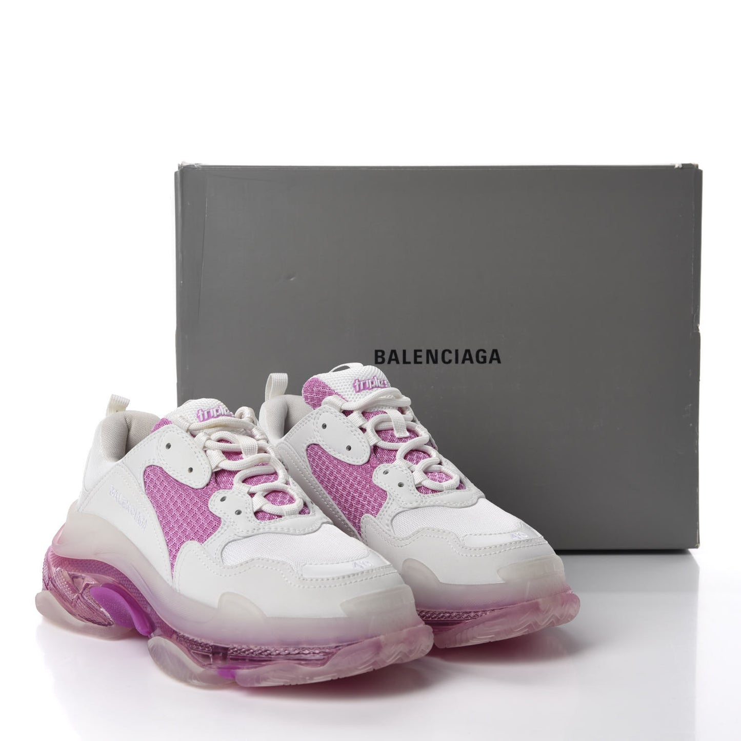 Fabric Mesh Clear Sole Womens Triple S Sneakers 40 White Pink