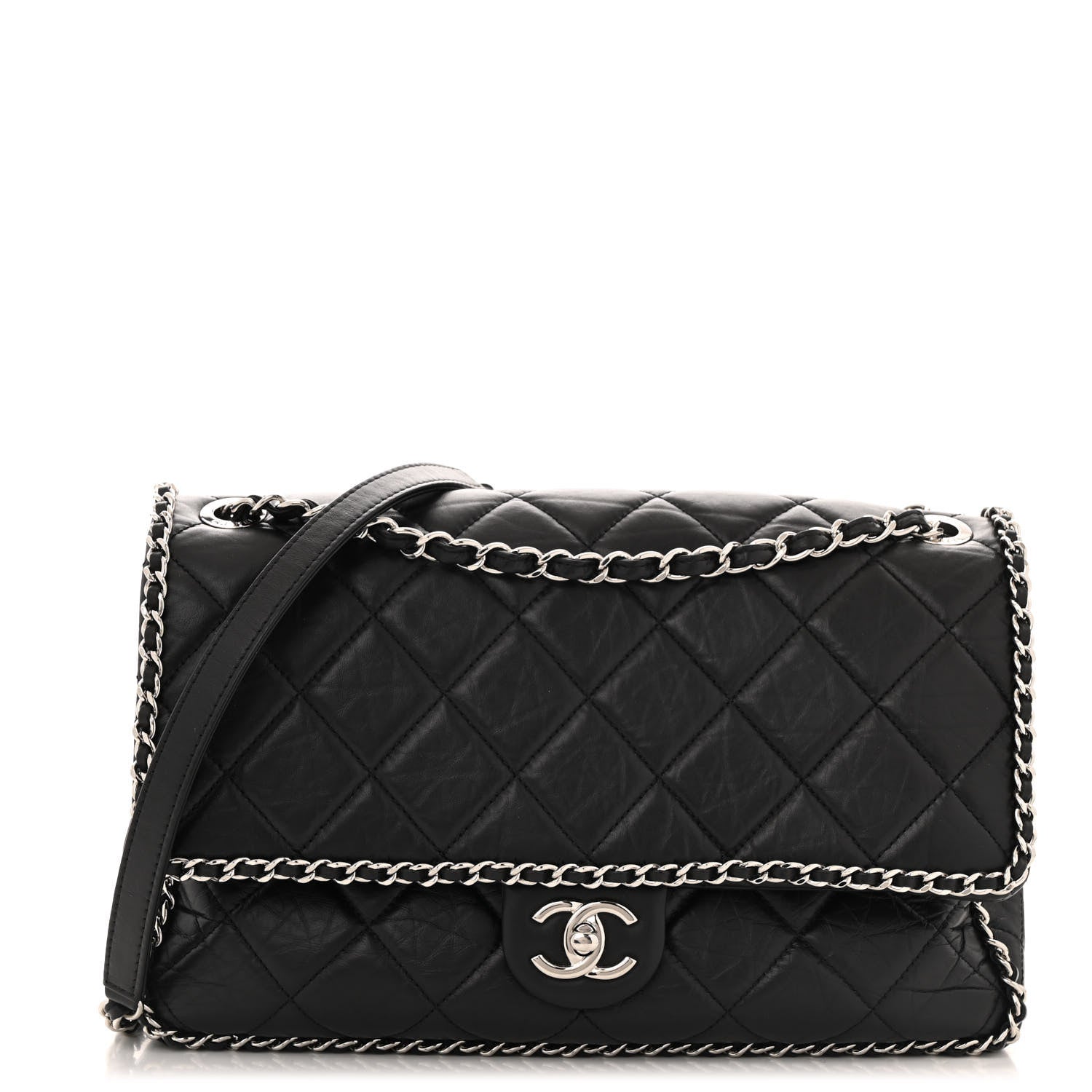 Chanel Crumpled Calfskin Quilted Large Chain All Over Flap Bag Black 1 of 11
