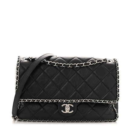 Chanel Crumpled Calfskin Quilted Large Chain All Over Flap Bag Black 1 of 11