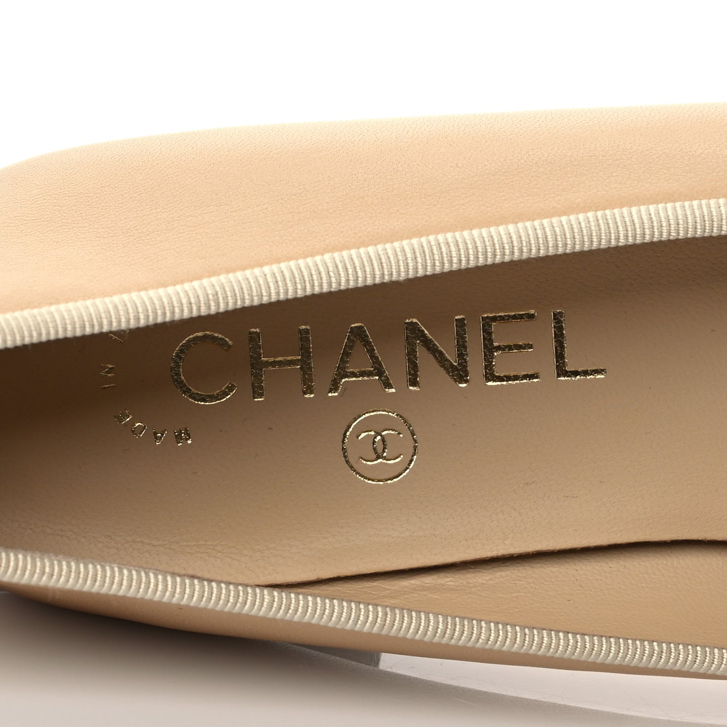 Lambskin Cap Toe CC Ballerina Flats 37 Beige Black