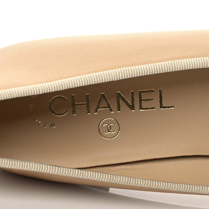 Chanel Lambskin Cap Toe CC Ballerina Flats 37 Beige Black 8 of 10