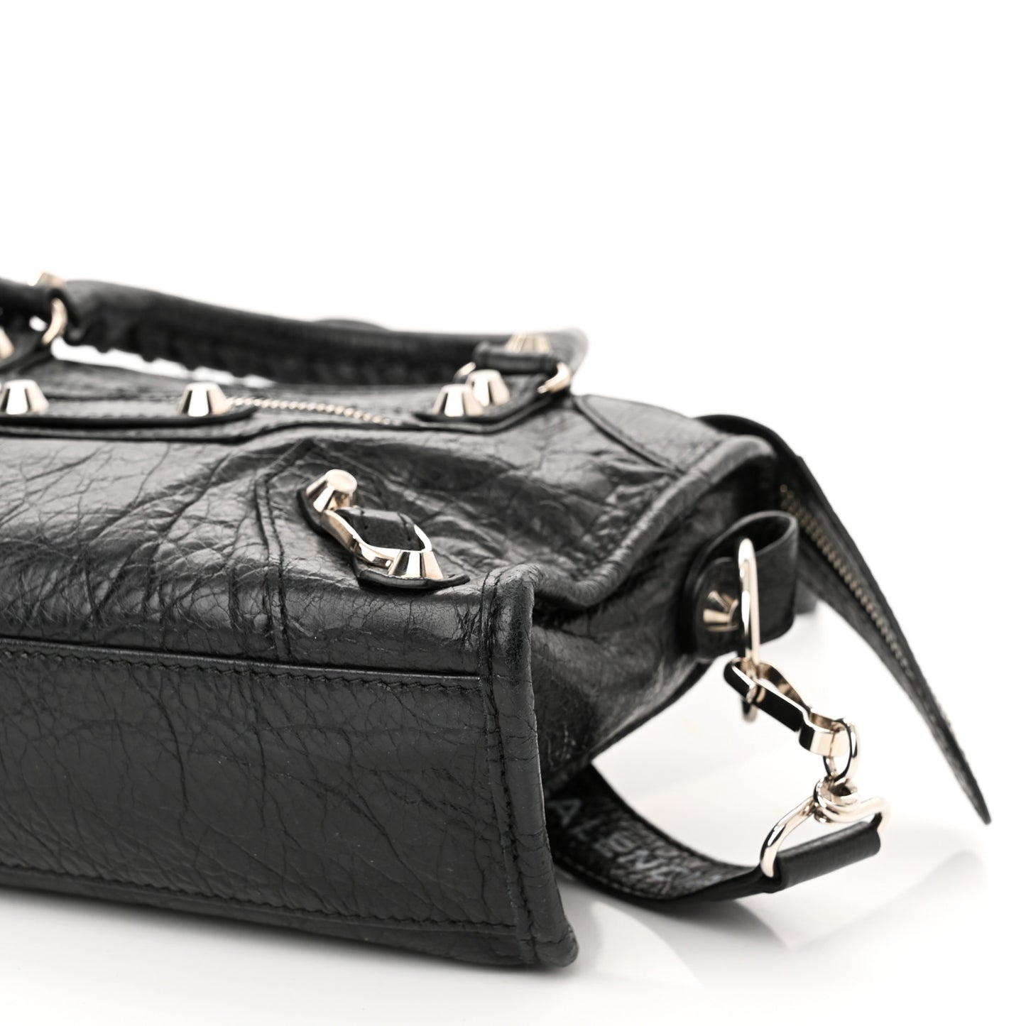 Agneau Classic Silver Hardware Mini City Logo Strap Black White