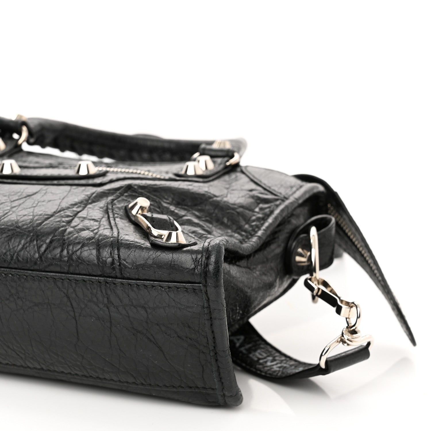 Balenciaga Agneau Classic Silver Hardware Mini City Logo Strap Black White 10 of 11