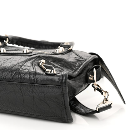 Balenciaga Agneau Classic Silver Hardware Mini City Logo Strap Black White 10 of 11