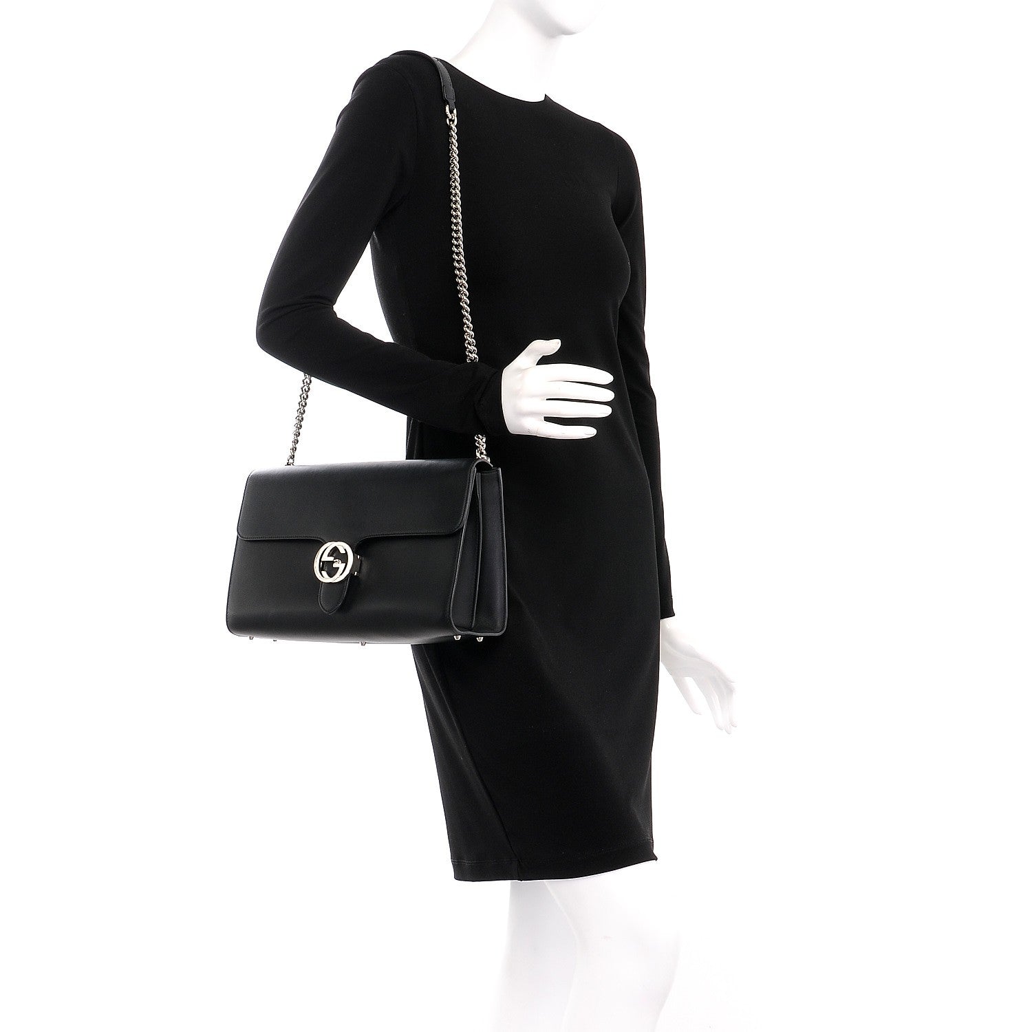 Gucci Moon Calfskin Medium Interlocking G Shoulder Bag Black 2 of 11