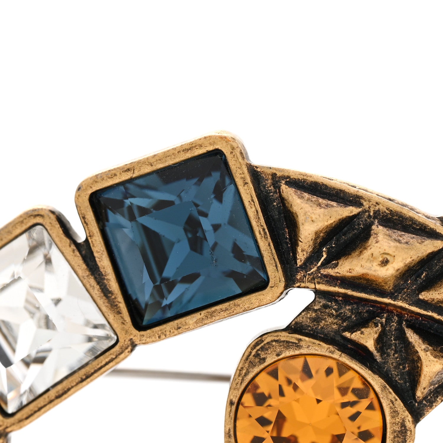 Gucci Metal Crystal Double G Brooch Aged Gold Multicolor 6 of 7