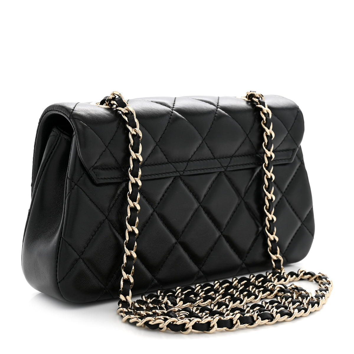 Lambskin Quilted Rectangular Phone Holder Clutch With Chain Black