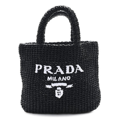 Prada Yarn Raffia Effect Crochet Small Logo Tote Black 1 of 9