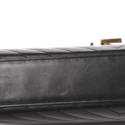Saint Laurent Smooth Calfskin Matelasse Chevron Large Monogram Satchel Black 13 of 20