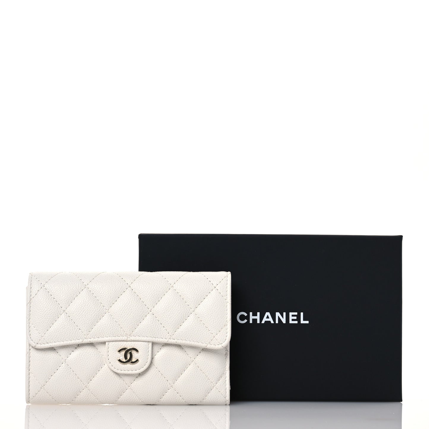 Caviar Quilted Medium Flap Wallet White