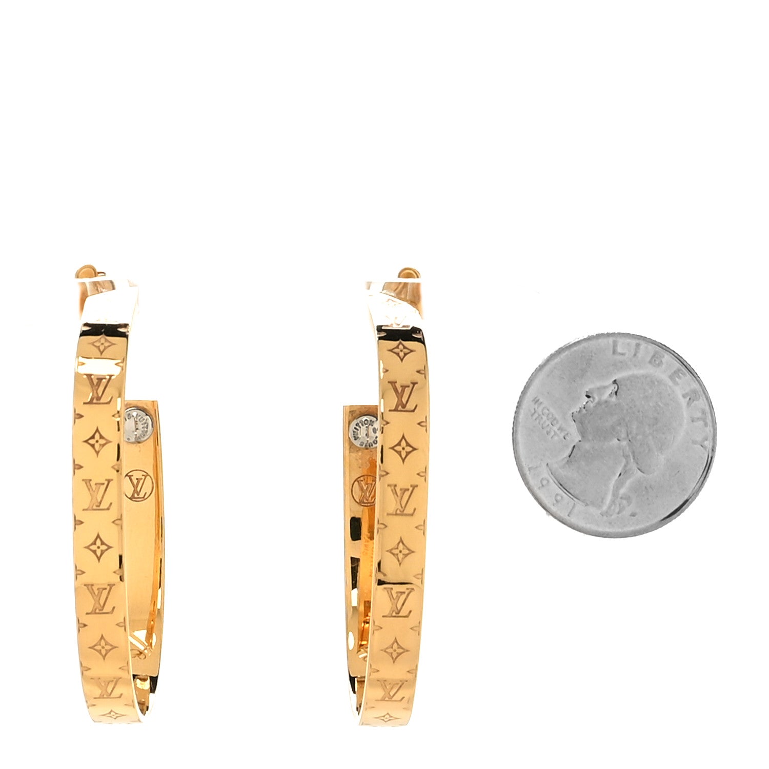 Louis Vuitton Metal Nanogram Hoop Earrings Gold 2 of 5