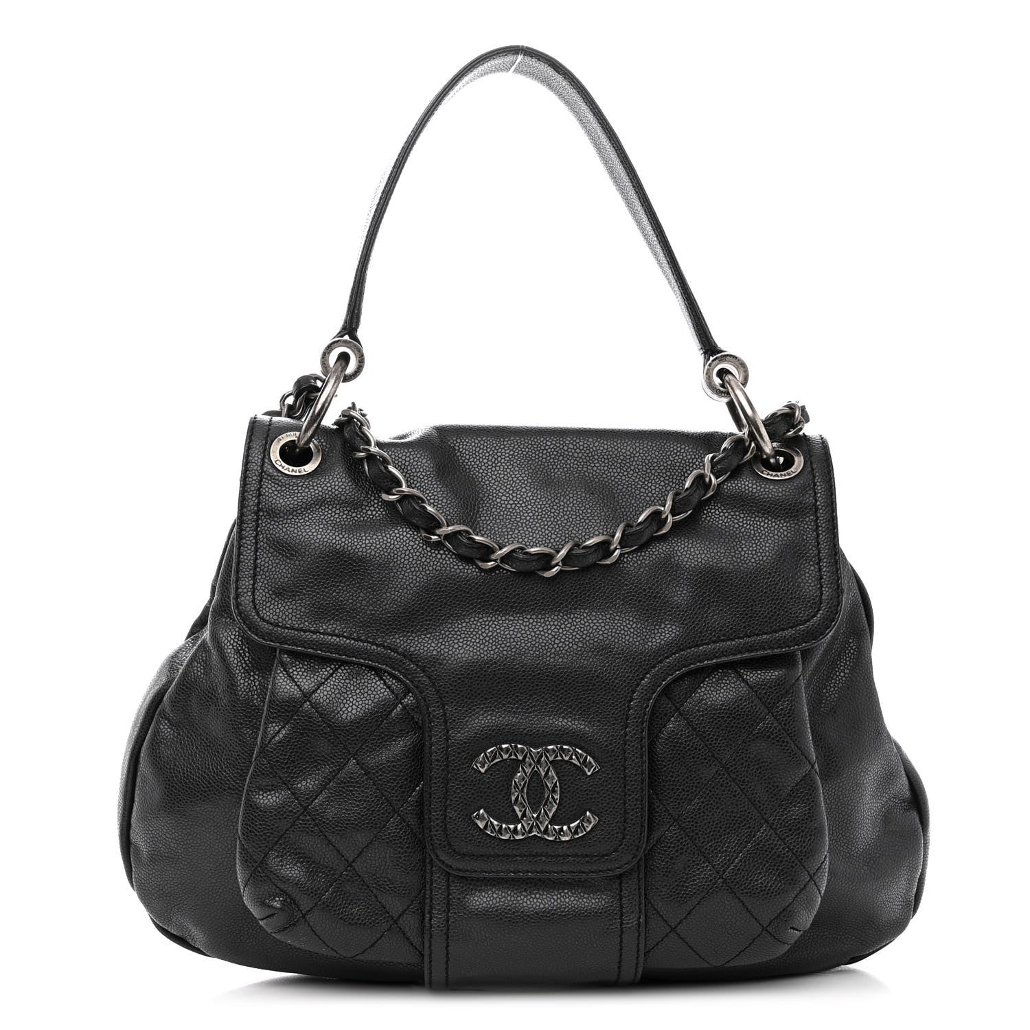 Chanel Glazed Caviar Coco Rider Flap Hobo Dark Grey 1 of 10