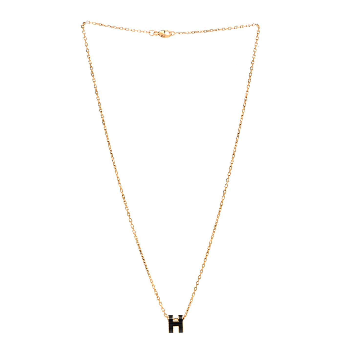 Lacquered Gold Mini Pop H Pendant Necklace Black