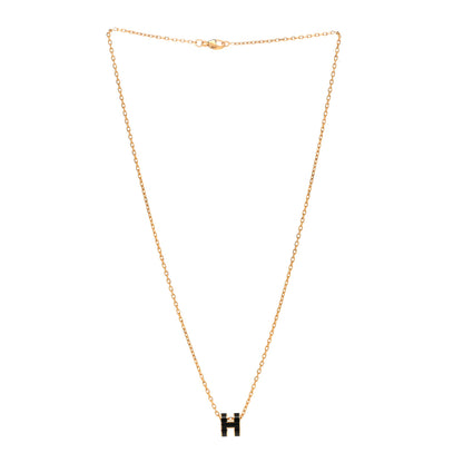 Hermes Lacquered Gold Mini Pop H Pendant Necklace Black 3 of 7