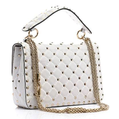 Valentino Garavani Lambskin VLTN Print Medium Rockstud Spike Shoulder Bag Optic White Black 3 of 10
