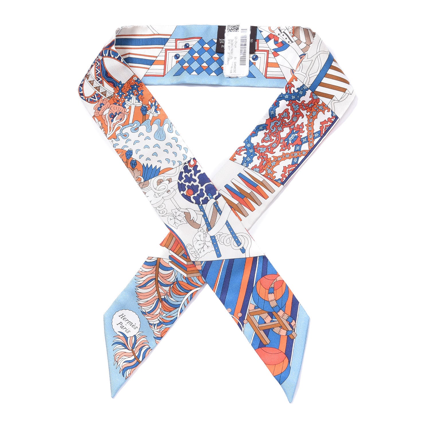 Hermes Silk De l'Ombrelle Aux Duels Twilly Bleu Potiron Creme 1 of 5