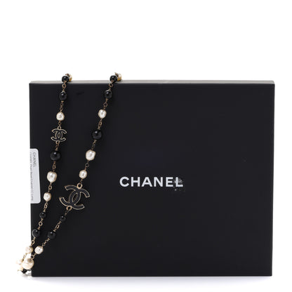 Chanel Pearl Bead Enamel CC Long Necklace Black Light Gold 6 of 6